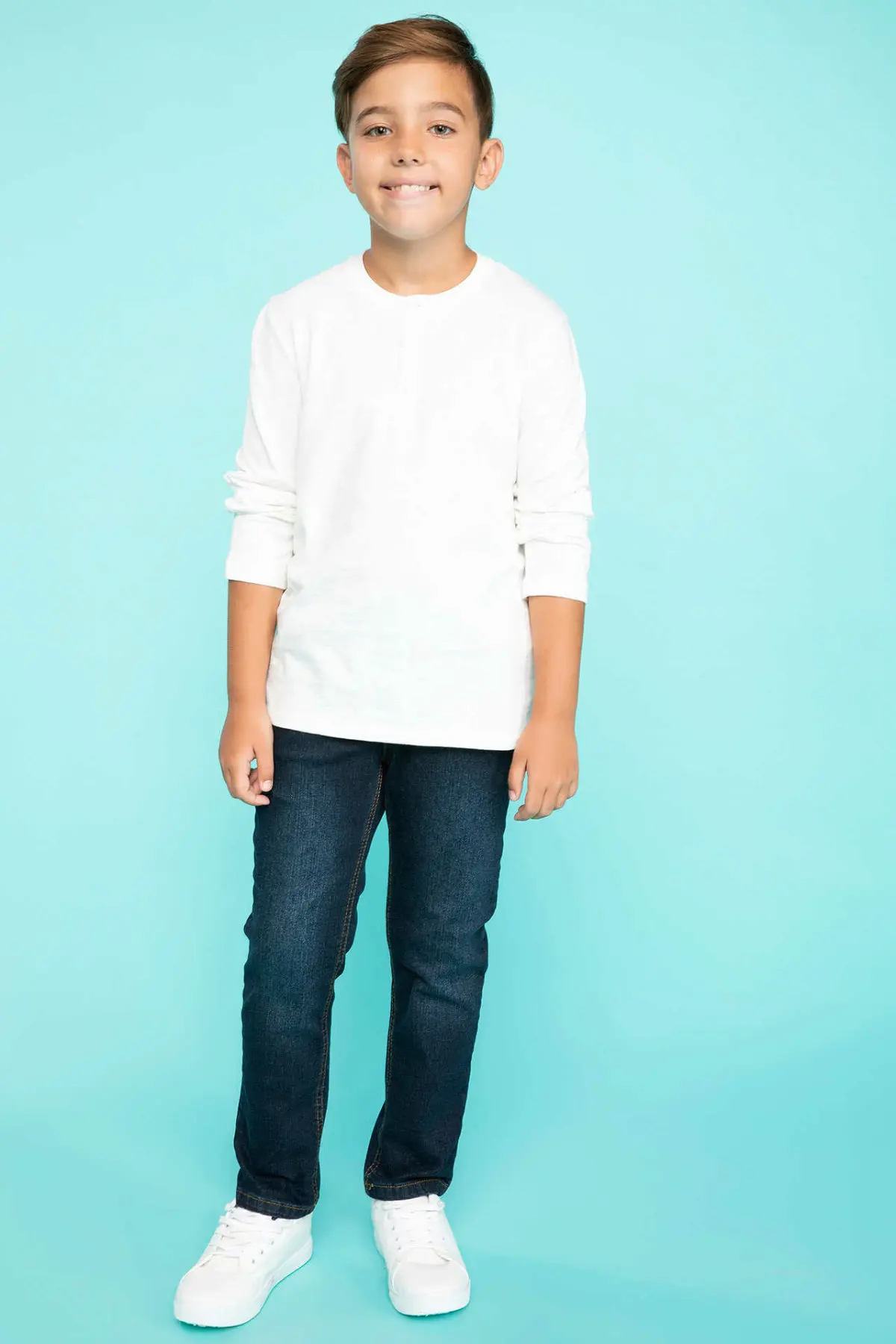 DeFacto Boy Autumn White Top Tees Boys Casual Long Sleeve T-Shirt kIds Simple Cotton Tops High Quality-J0857A618AU | Детская одежда и