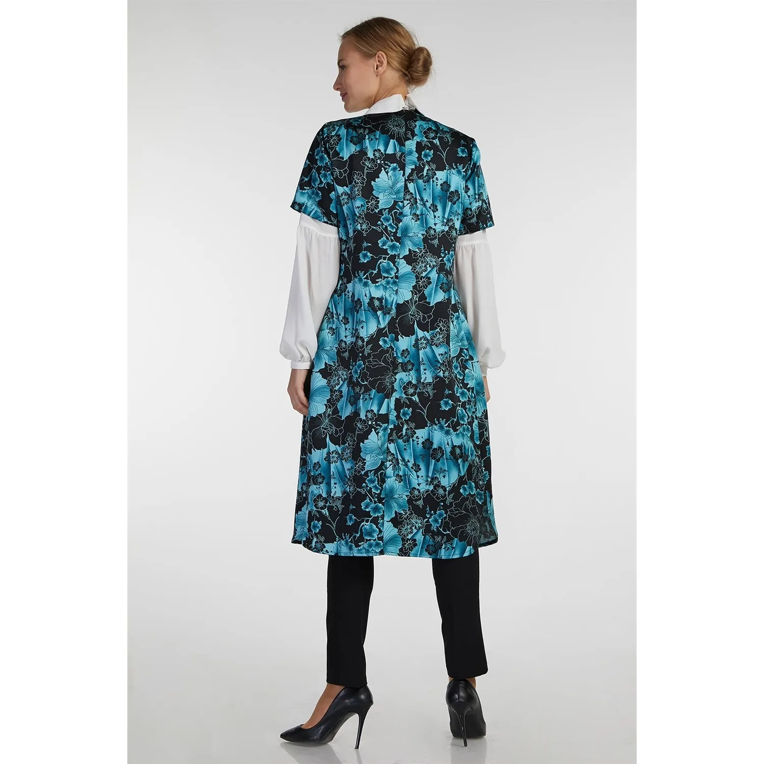 

Esswaap Turquoise-2'li Intra- Jacketed Wrap Patterned Vest Tunik