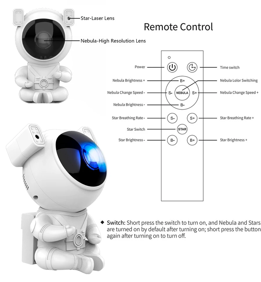 Galaxy Star проектор сидящий астронавт ночник 360 регулируемое украшение для спальни
