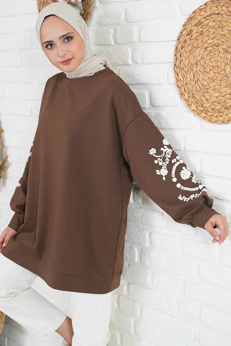 Ethnic Floral Printed Tunic with Sleeves Turkey Muslim Fashion Hijab Dress Islam Clothing Dubai Istanbul Istanbulstyles 2021