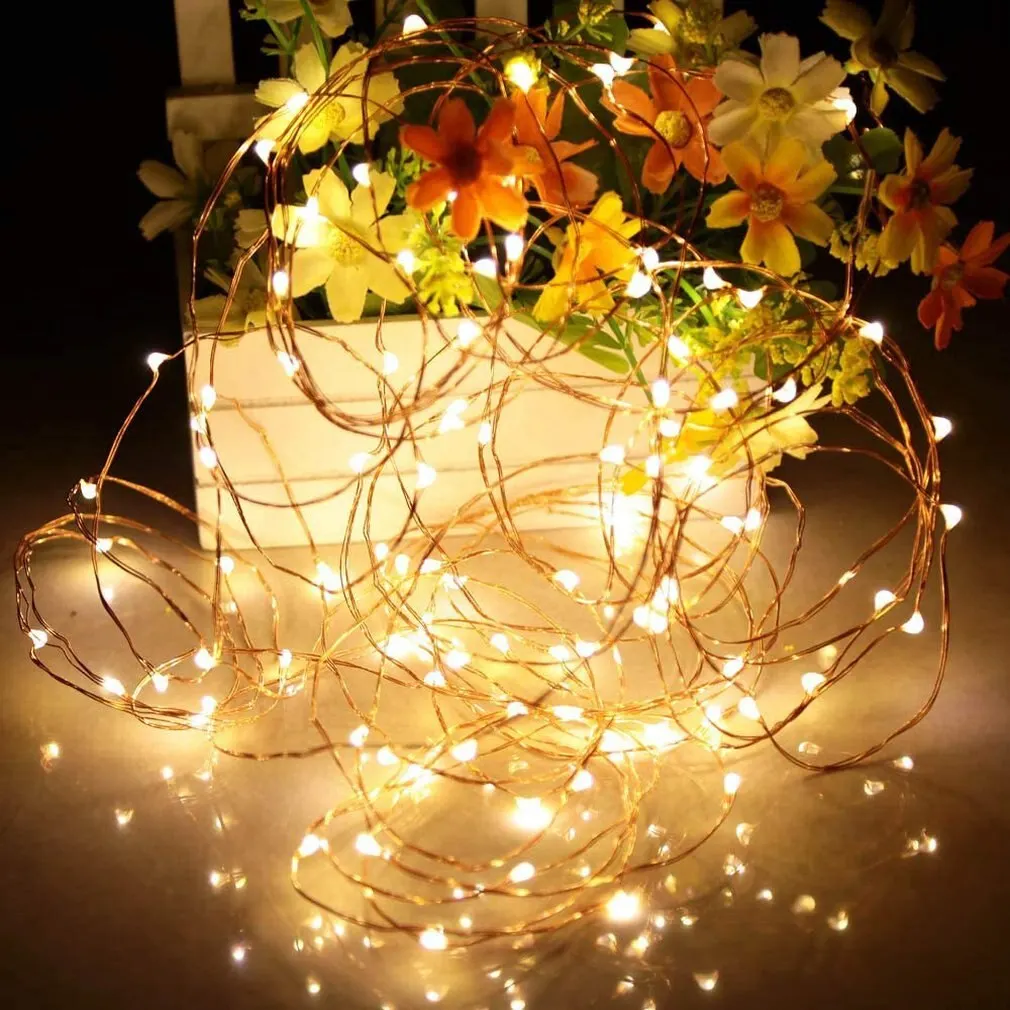 

5M 50LED strip ribbon Fairy Lights copper wire light for wedding decoration outdoor garden lighting garlands on batteries