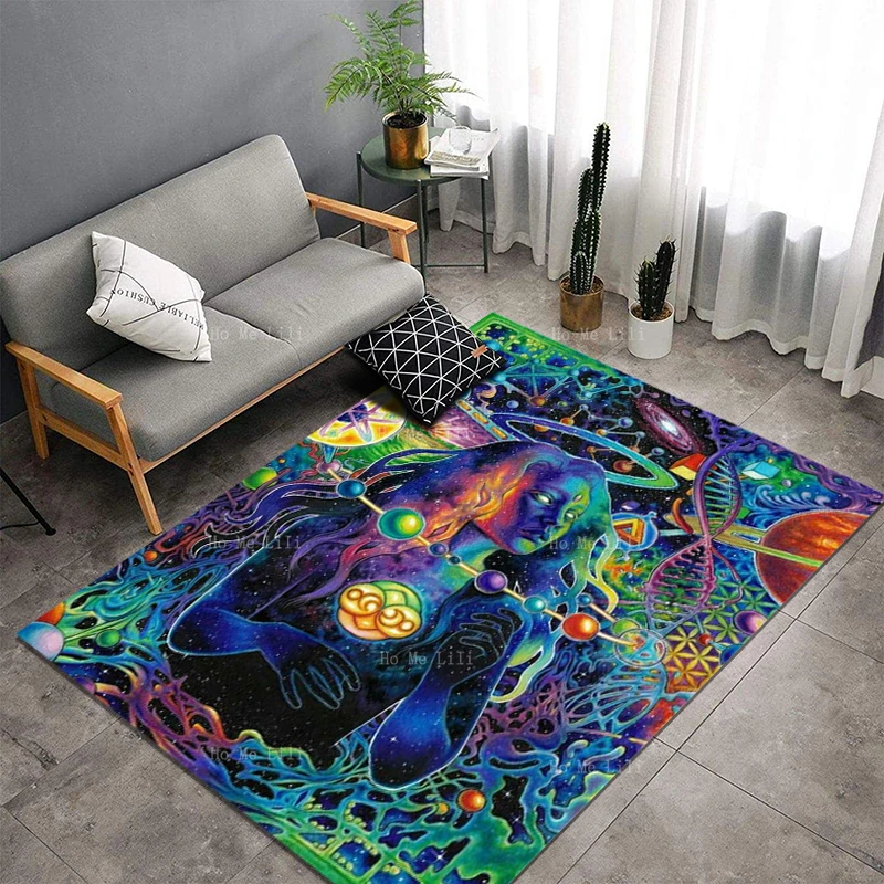 

Cosmos Goddess Meditating Psychedelic Planets Surreal Visionary Art Flannel Floor Rugs By Ho Me Lili For Living Room Bedroom