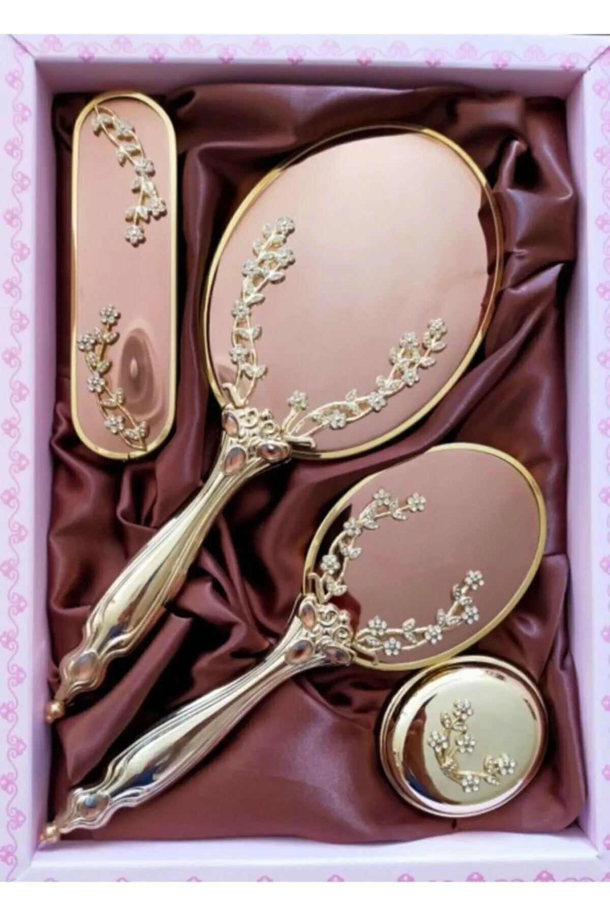 GREAT GIFT Gold Color Ivy Mirror Comb Set of 4 Lux Dowry    FREE SHİPPİNG