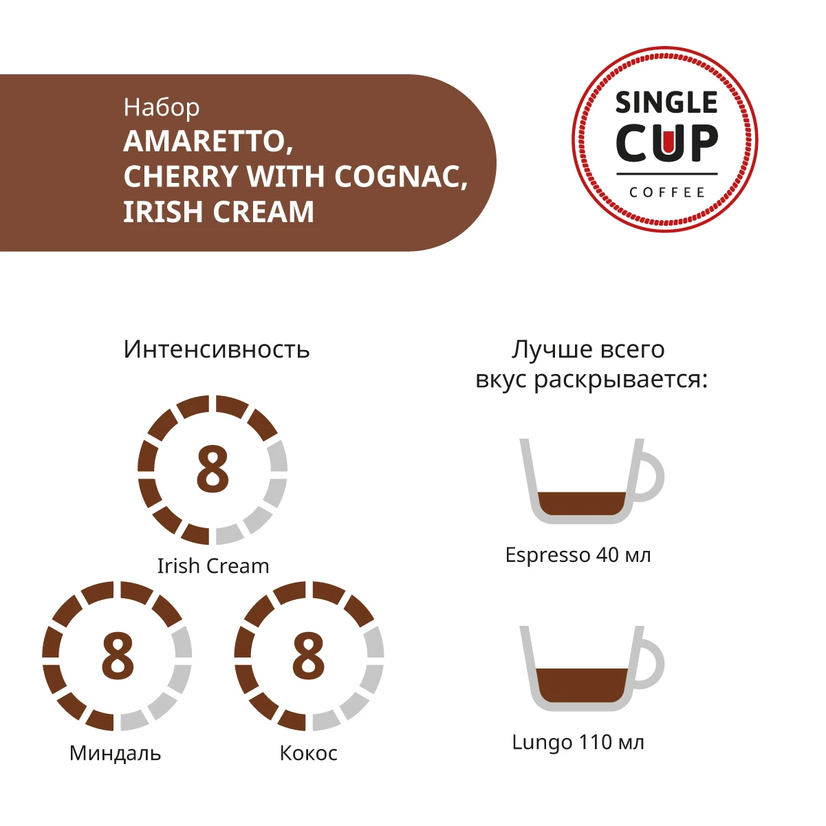 Набор кофе в капсулах Single Cup Coffee &quotАмаретто Вишня с коньяком Ирландский крем&quot