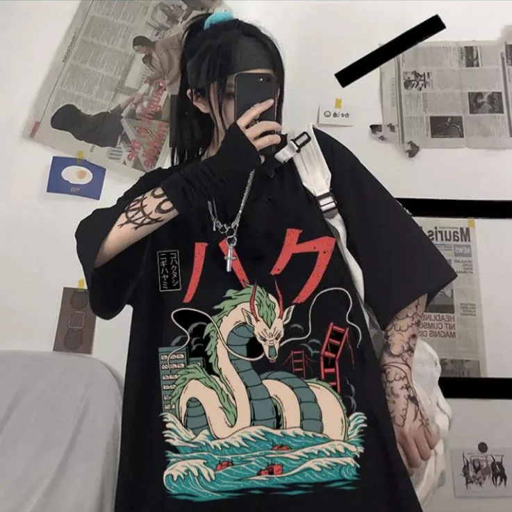 

Haku - Spirited Away Dragon Black Unisex T-shirt Fashion Cotton O Neck Top Female TShirt on Street Trend 2021 New Summer