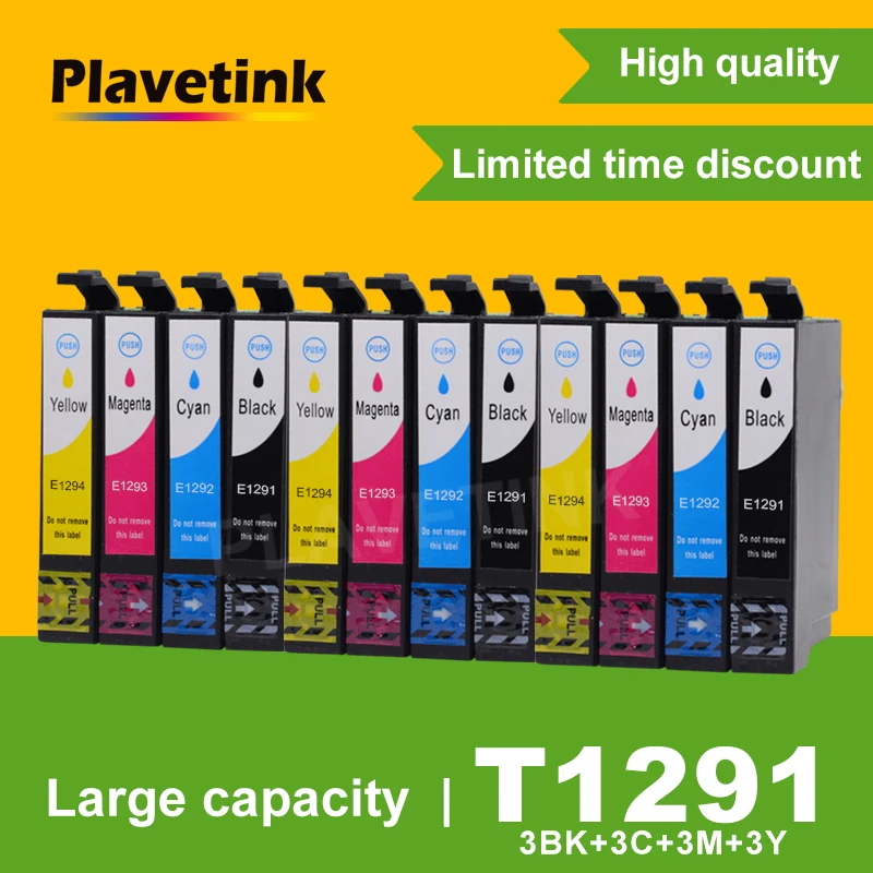Картриджи чернильные Plavetink T1291 3 комплекта совместимы с принтерами Epson Office B42WD BX305F