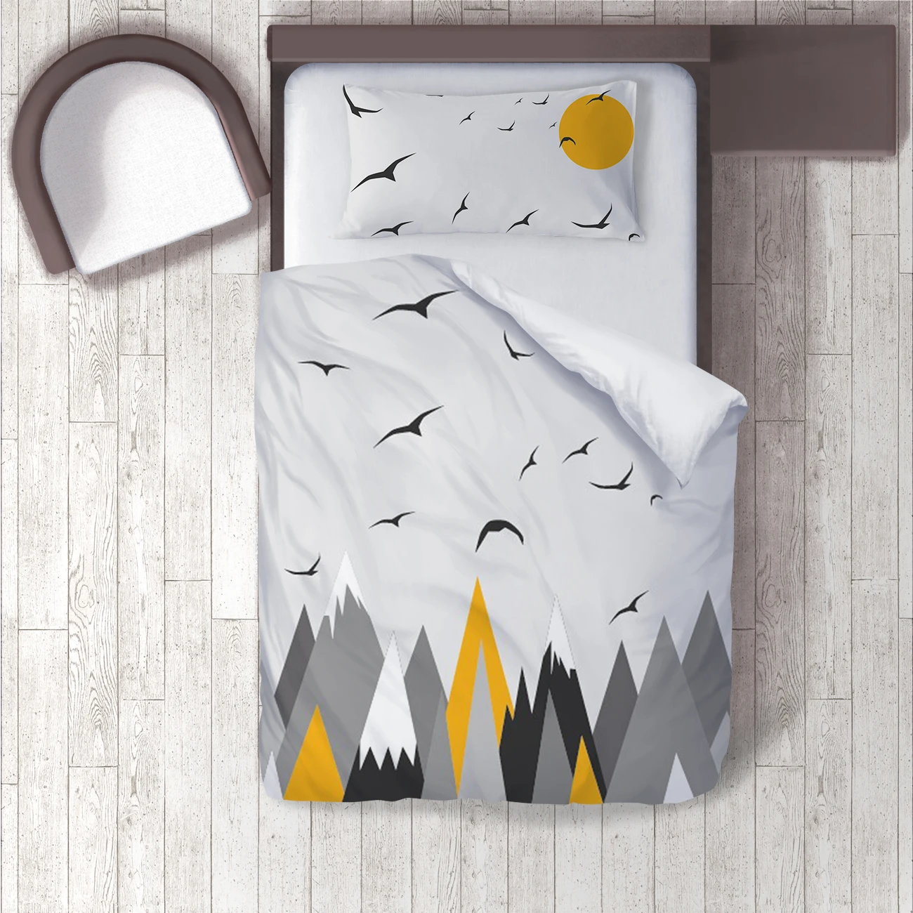 

Duvet Cover Set Bedding Set Pillow Case for Baby and Kids Room 3D Printed Gray Mountain Seagull Sun Model 1366