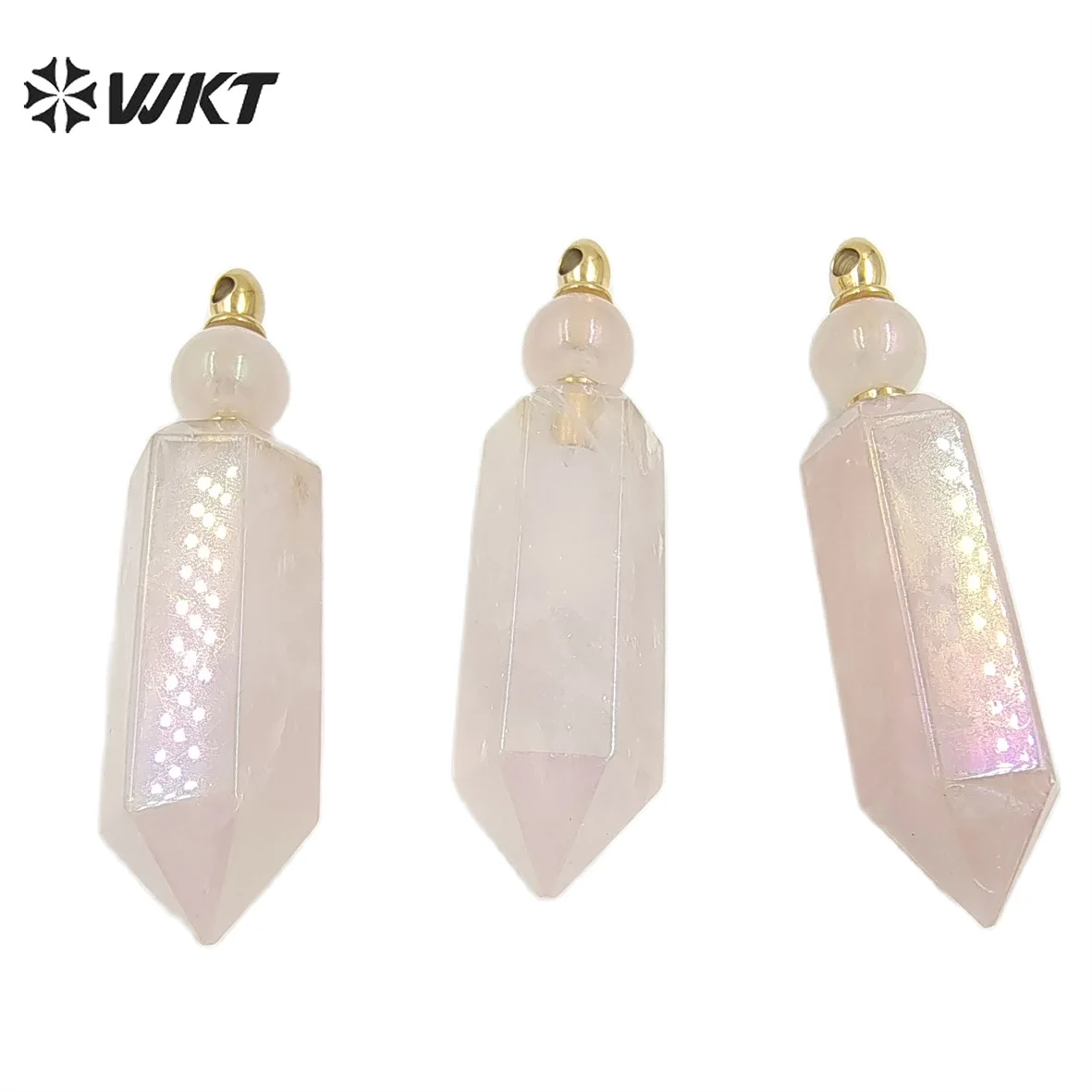 WT-P1788 WKT 2022 sweet style Natural pink quartz with Aura Pendant simple Pendant for wedding gift perfume bottle women
