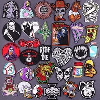 punk embroidered patches for clothing stickers scary movie iron on patches on clothes stripe diy grim reaper patches accessories
