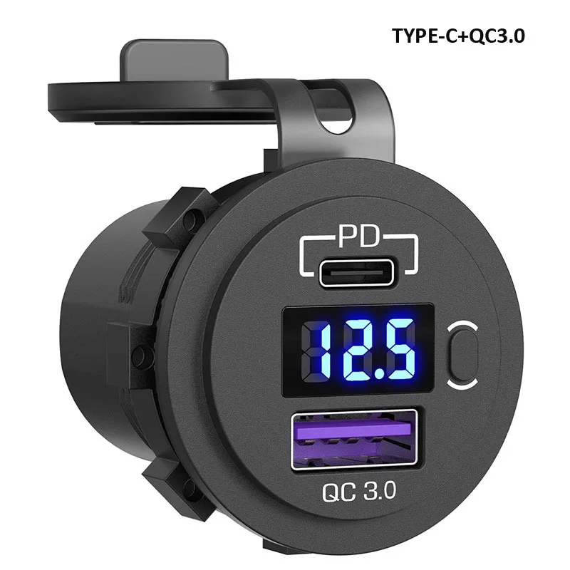 

TTFTFP 12V 24V Quick Charge 3.0 USB SUV Car Charger Waterproof 18W Type C PD Outlet Fast Charger With ON OFF Power Switch