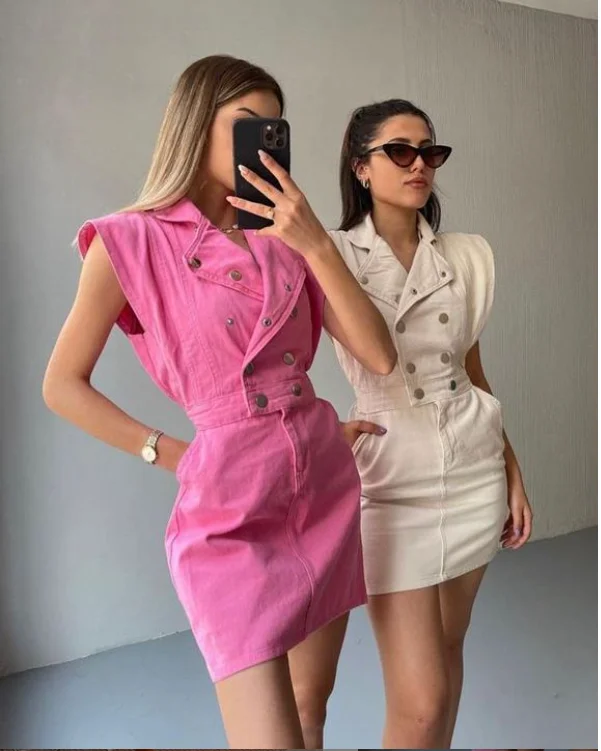 Джинсовое платье конфетного розового зеленого бежевого лососевого сиреневого