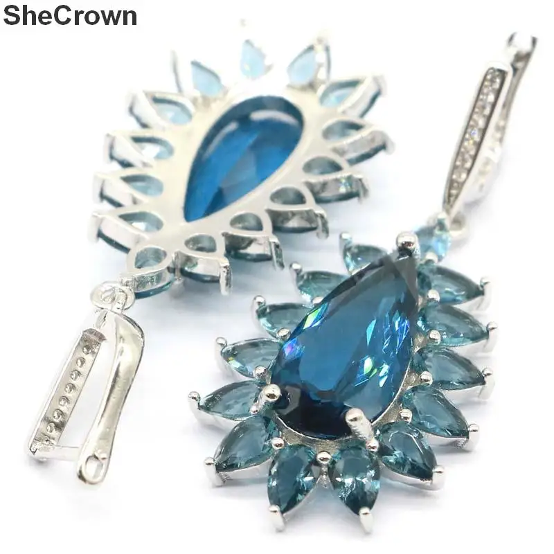 Женские серебряные серьги с голубым топазом 51x23 мм|925 silver earrings|london blue topazsilver wedding
