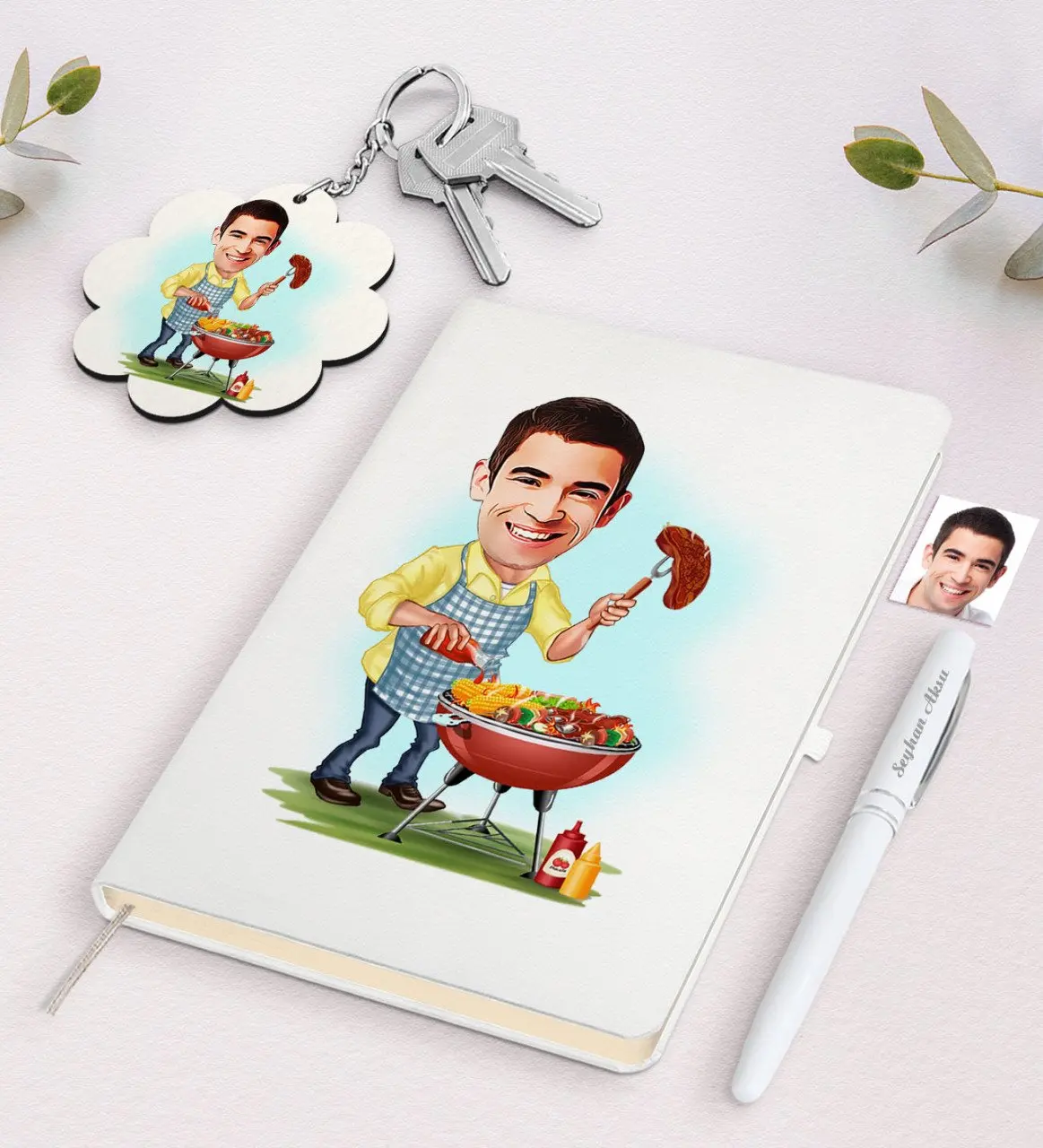 

Personalized Men 'S Mangalcı Caricature Of White Notebook pen And Keychain Gift Seti-1 Reliable Quality Gift Everyday moment