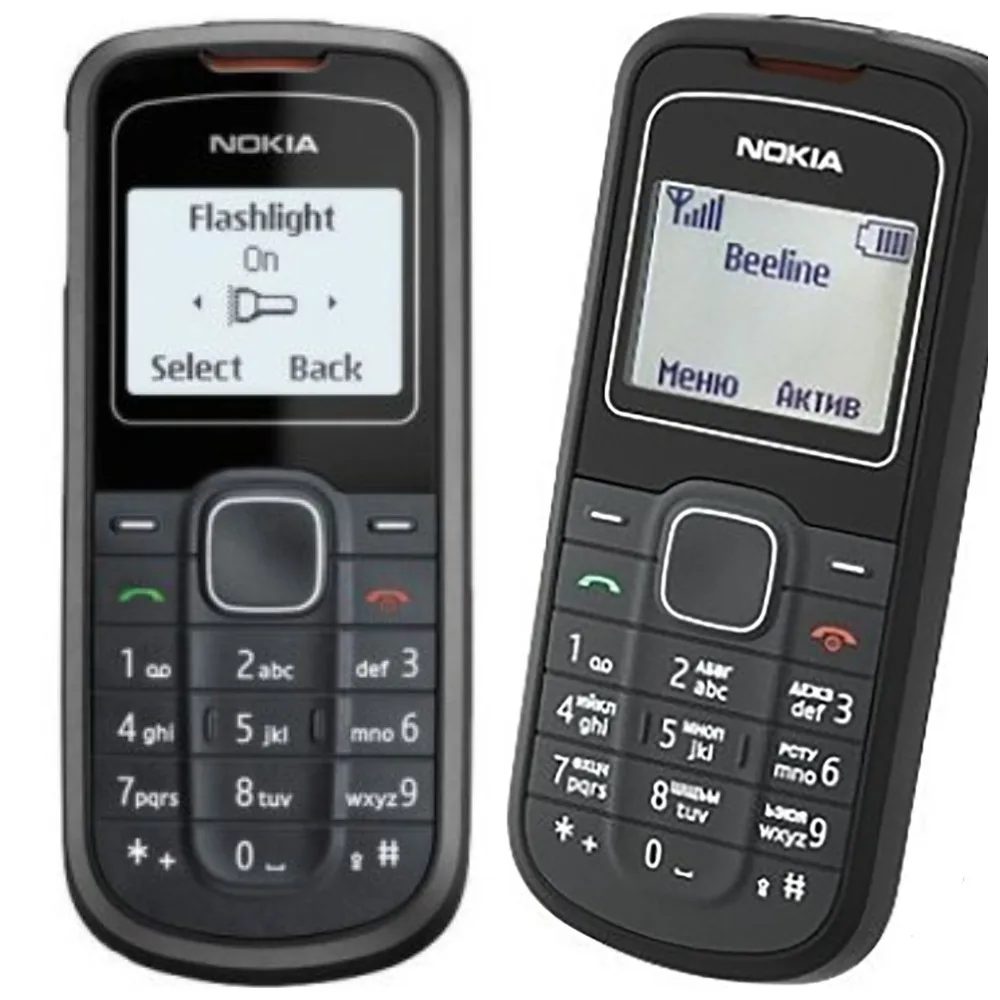 оригинальный кнопочный телефон Nokia 1202 Black Фонарик (русско-английская клавиатура)