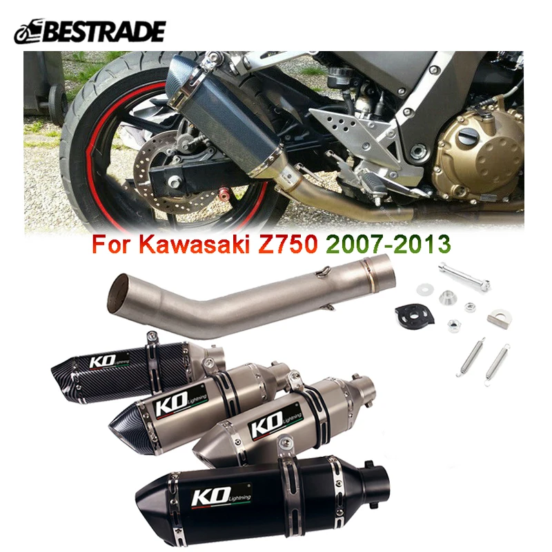 Motorcycle Exhaust System For Kawasaki Z750 2007-2013 Exhaust Tips 51mm Muffler Slip On Middle Link Pipe Escape Stainless Steel