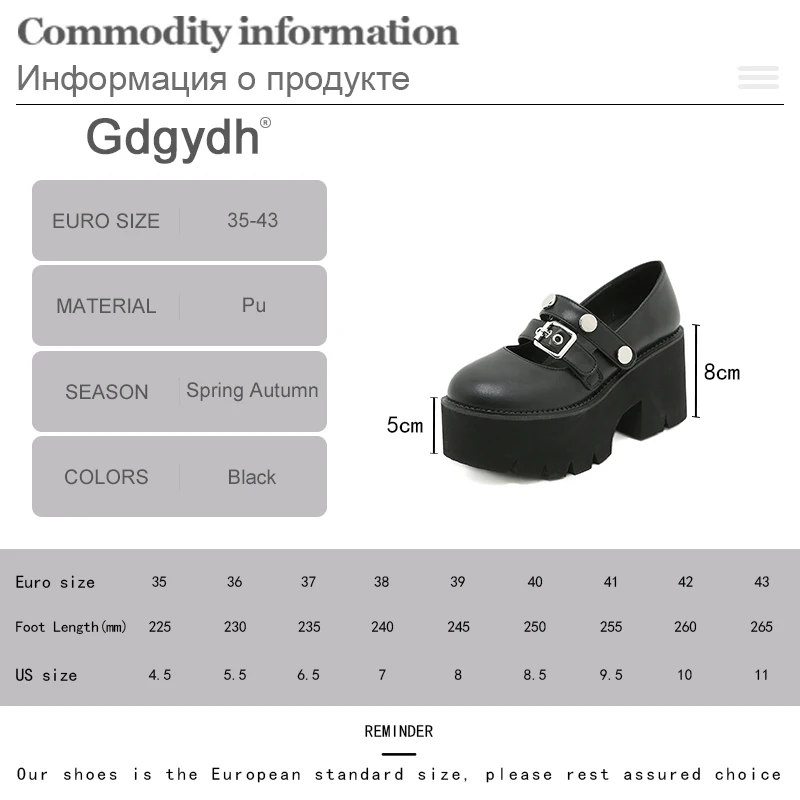 Gdgydh Japanese Mary Jane Shoes Cosplay Platform Chunky Heels Belt Buckle Strap Lolita Style Spring Summer Loafers Casual Shoes