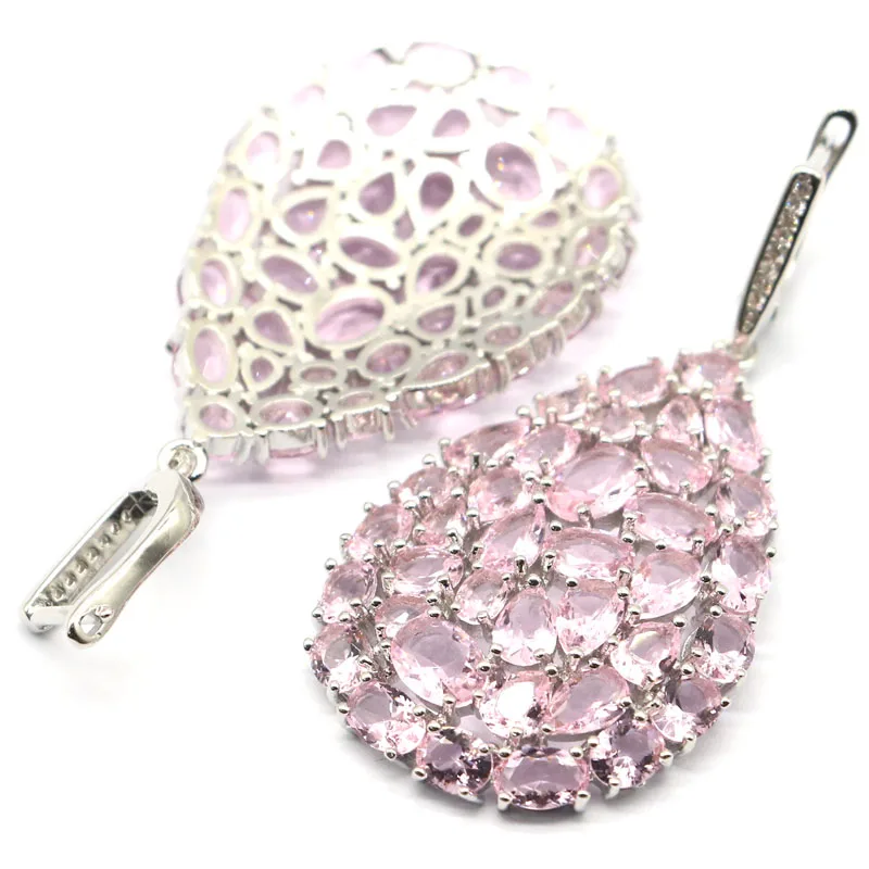 Женские серебряные серьги из розового кунцита длина 55 х33 мм 19 г | Украшения и