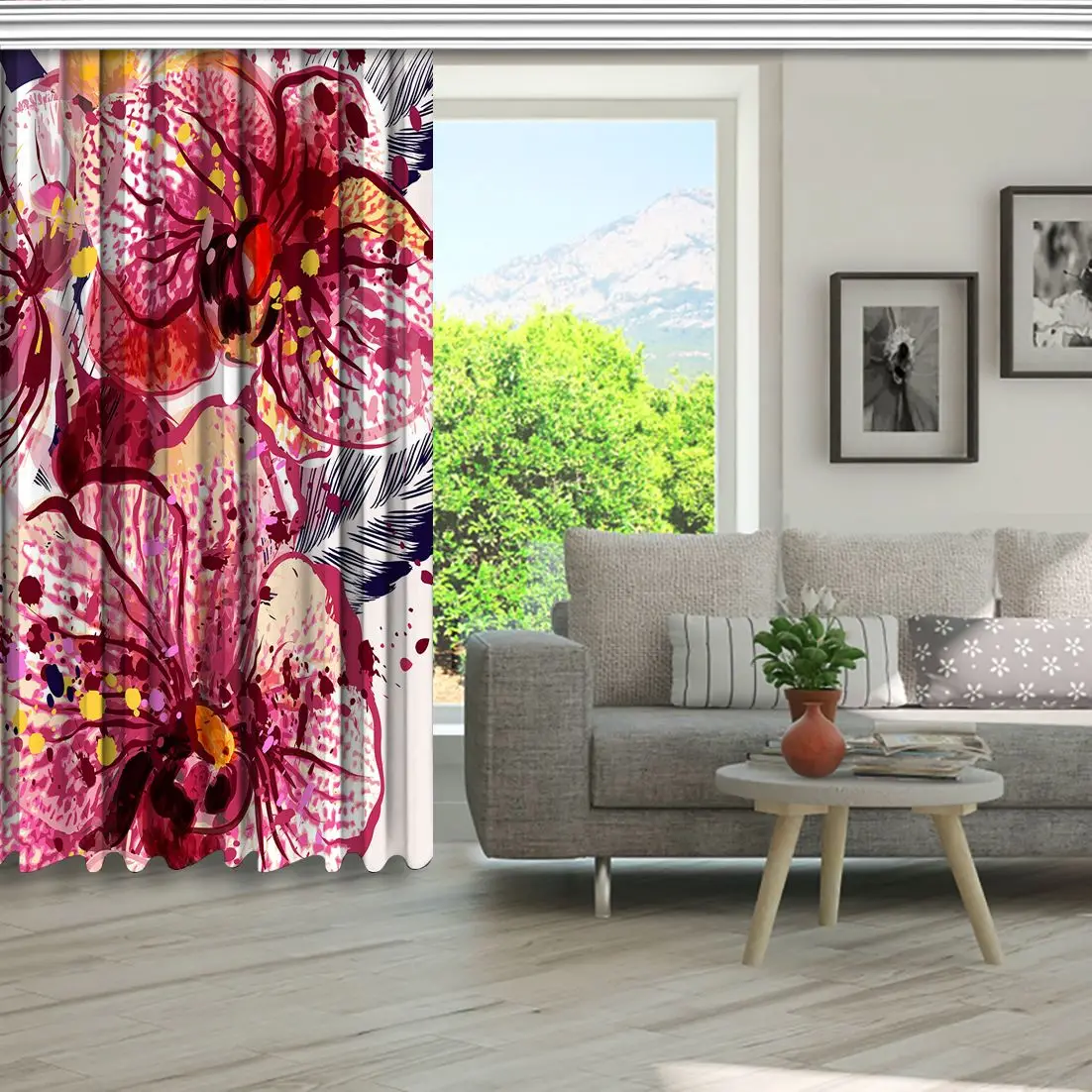 Штора Орхидея цветы краски брызги современный красочный акварельный стиль