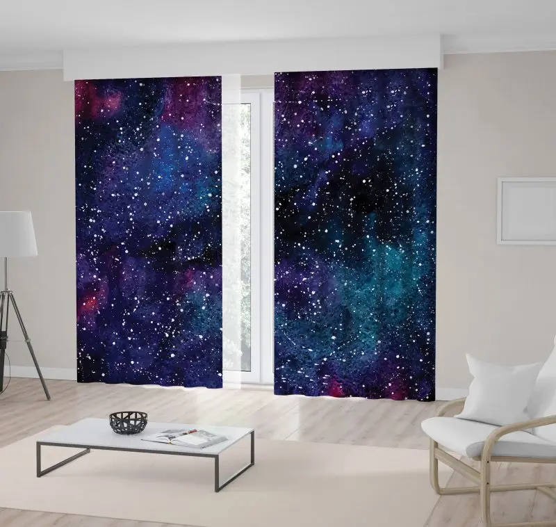 

Curtain Cosmic Galaxy Nebula with Stardust and Shining Stars Purple Blue Black Fantasy Abstract Artwork