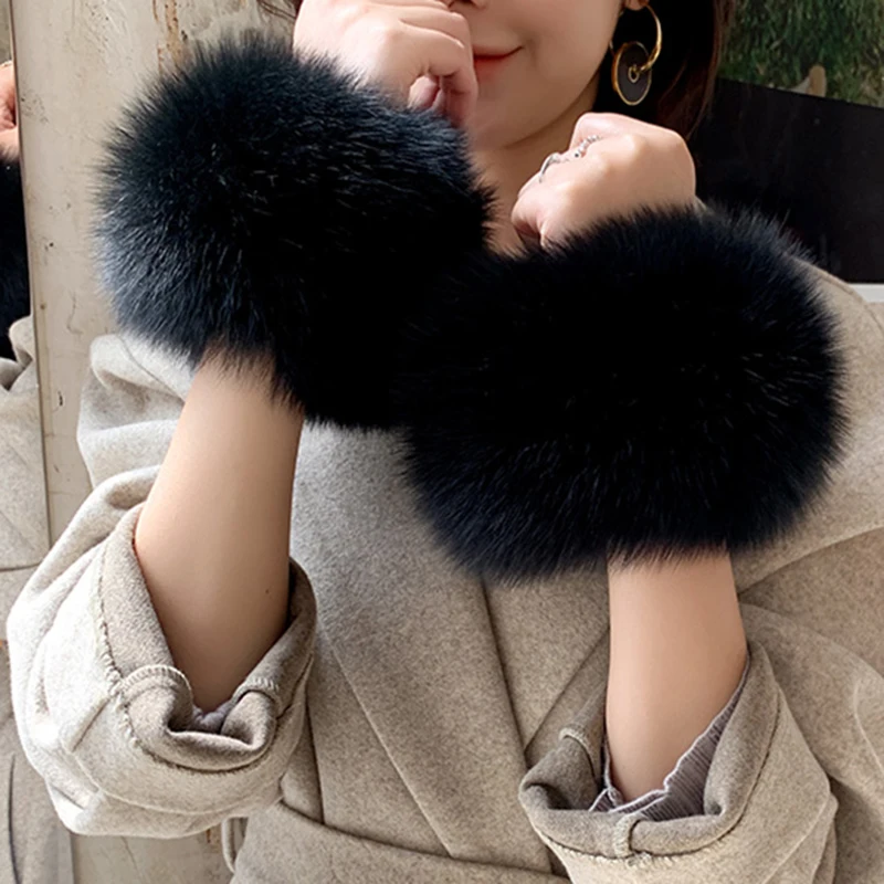 

Women's Winter Arm Warmers Real Fox Fur Cuff Self Winding Lady Fashion Cuffs For Coats Real Fur Hair Ring Hair Accessorie S3079