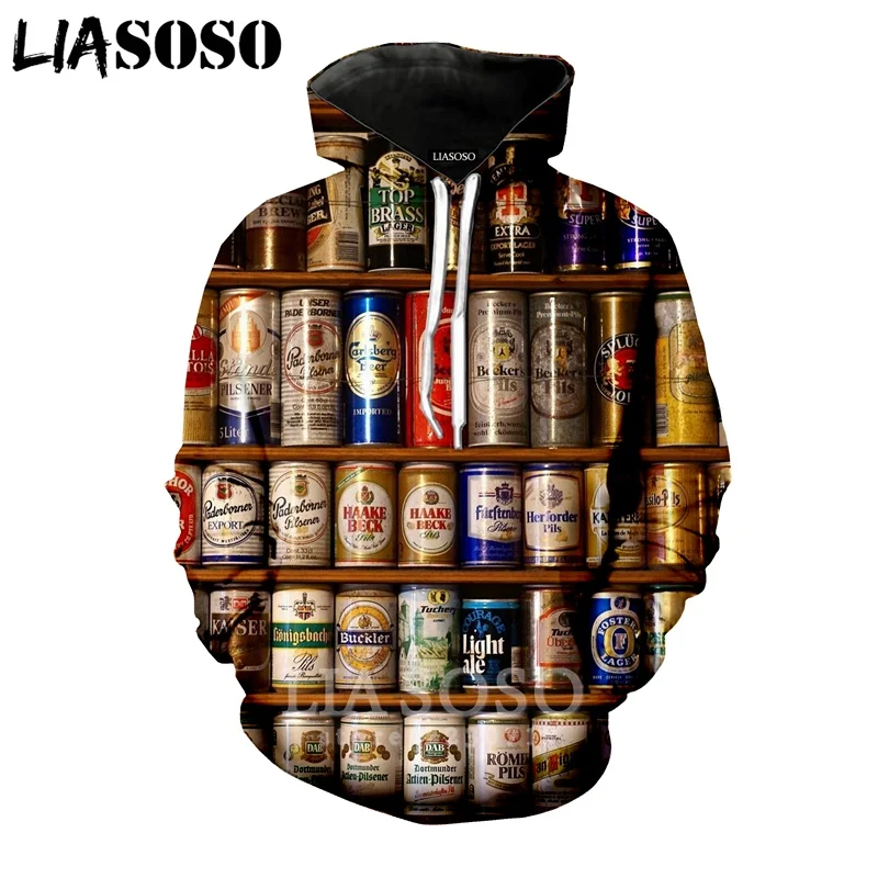LIASOSO новинка мужская Женская толстовка с пузырьками 3D принт пиво можно пальто