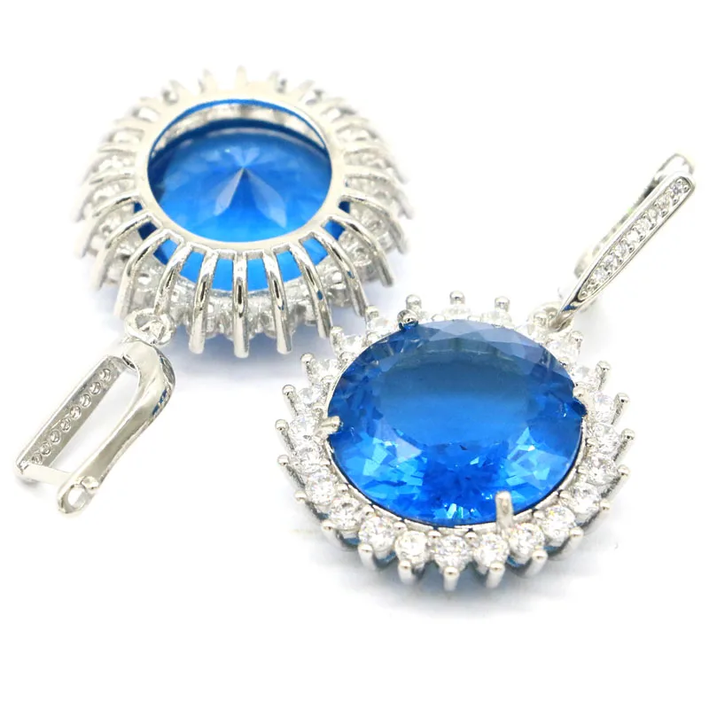 Большие круглые серьги 43x26 мм 18 с золотым цитрином Лондонский голубой топаз