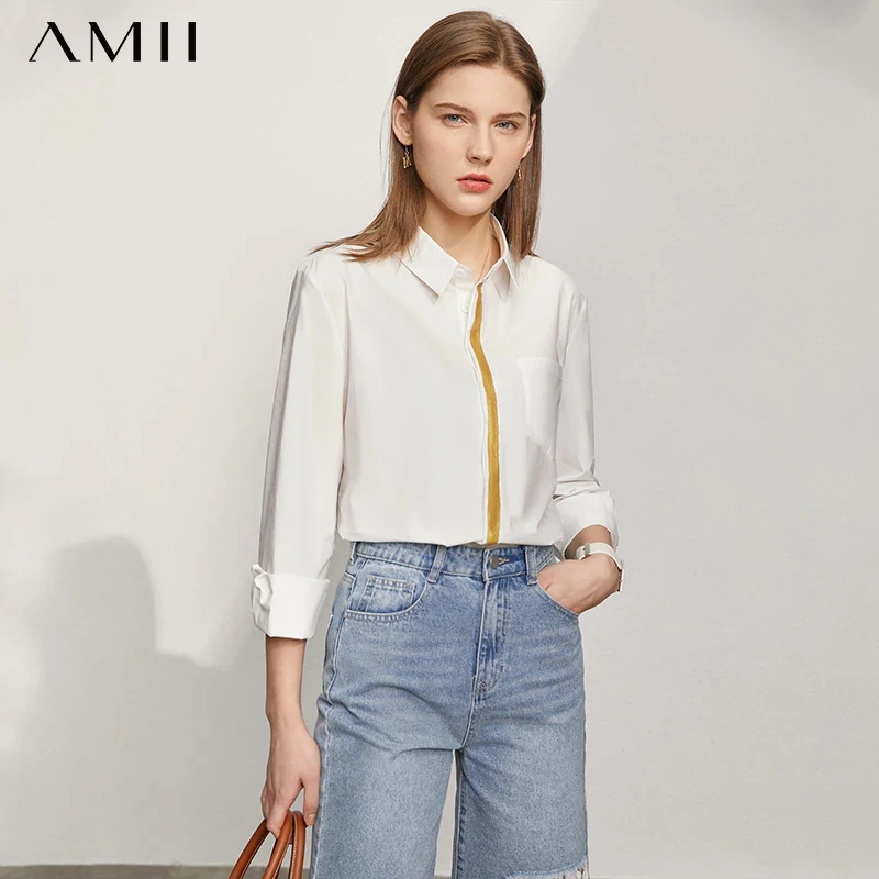 

Amii Minimalism Spring New Women's Shirt Offical Lady Turn-down Collar Printed Loose Female Blouse Causal Women Tops 12130118