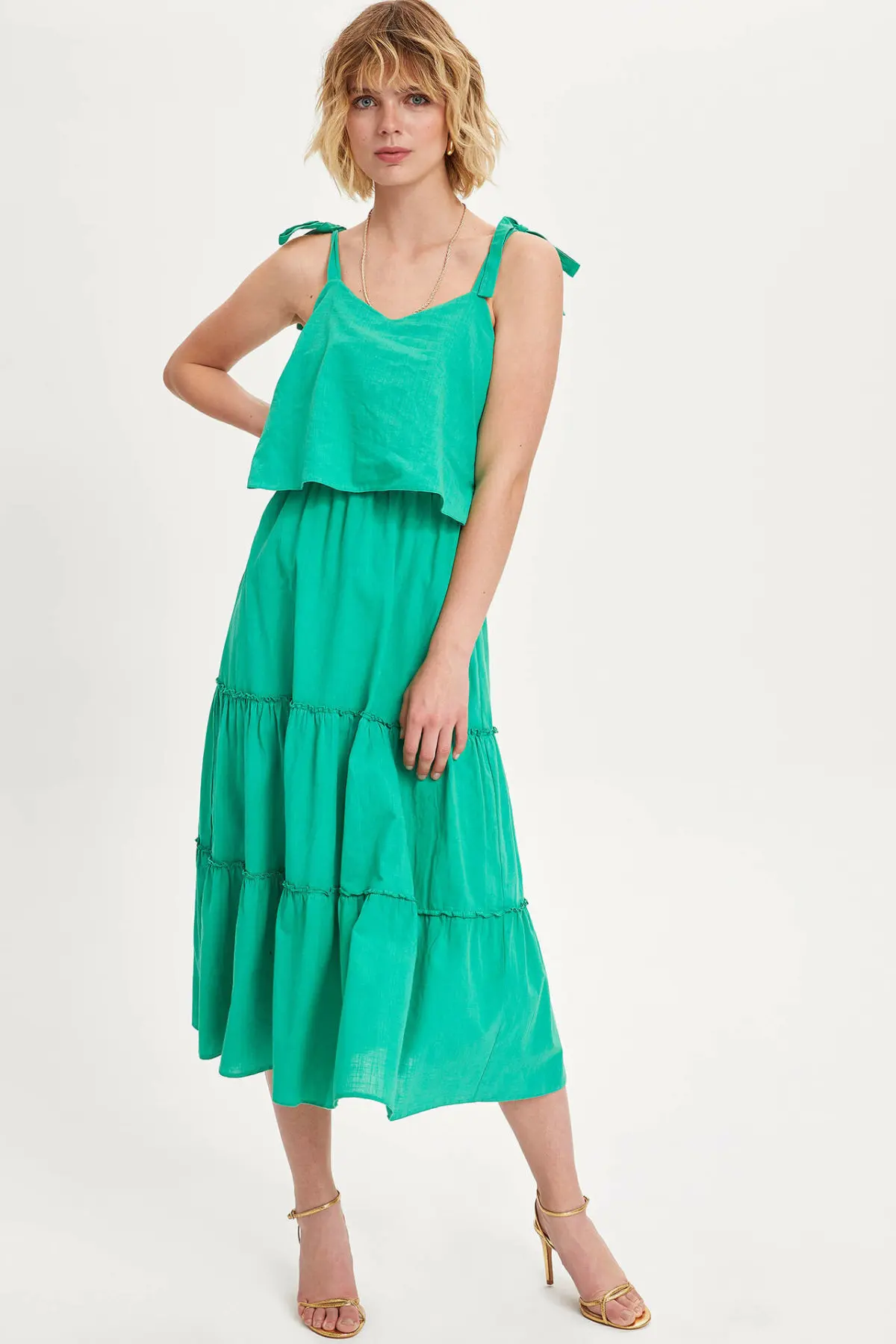 Женское Тканое платье на бретельках DeFacto повседневное однотонное длинное из