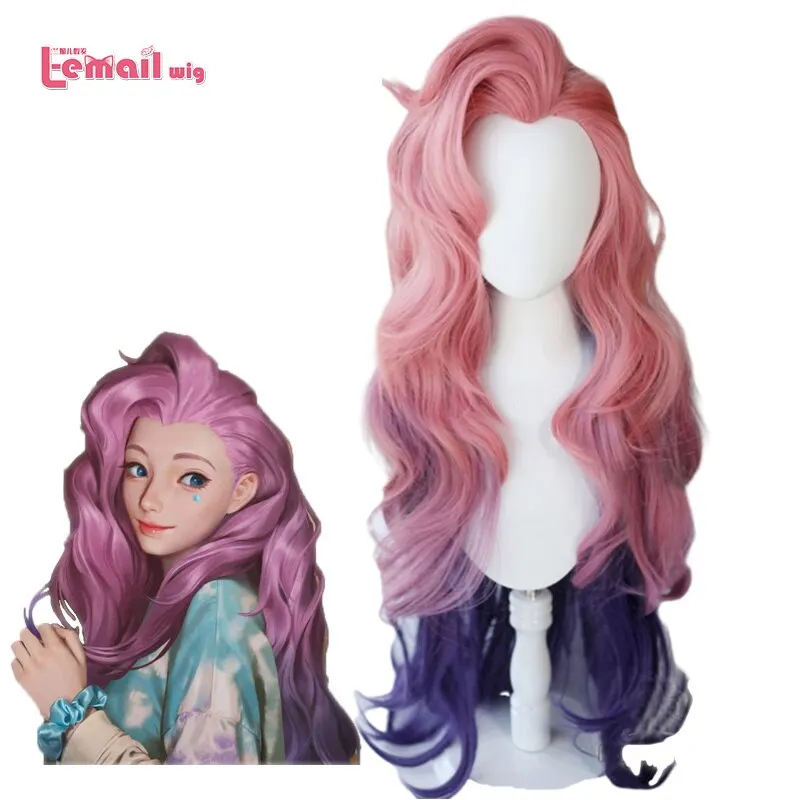 L-email wig Seraphine Cosplay Wig LoL KDA The Starry Eyed Songstress Sreaphine Wigs Pink Mixed Purple Loose Wave Synthetic Hair