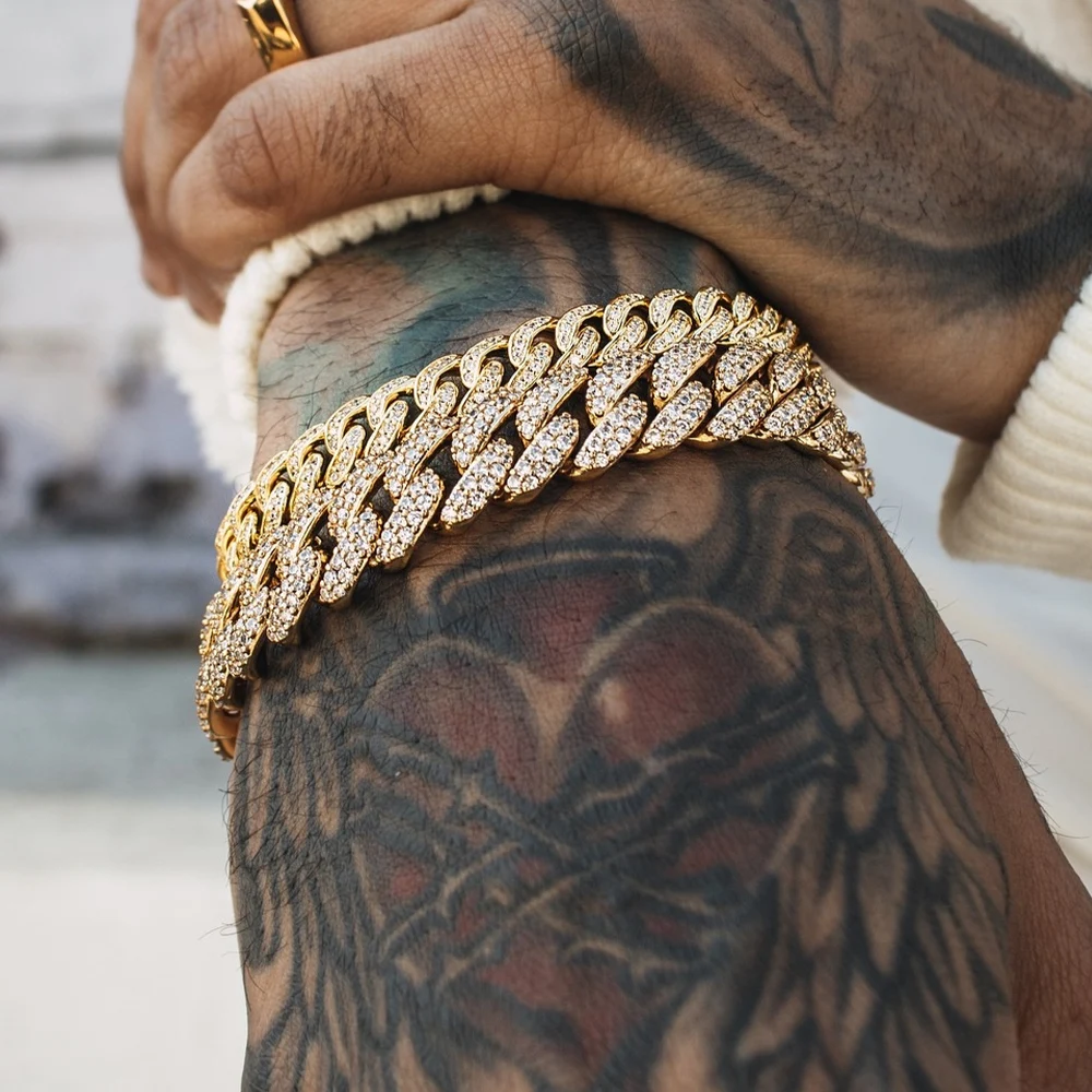 Мужской браслет из кубинской цепи в стиле хип-хоп панк для женщин цепочка Стразы