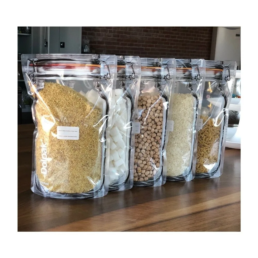 

30pcs Kitchen Food Storage Bag Visible Like Jars Organizer Lock Mouthpiece Airtight Jars Pantry Sugar Legumes Cereals Rice Pasta
