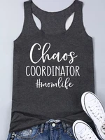 chaos coordinator letter printed round neck sleeveless tank tops casual graphic camisole