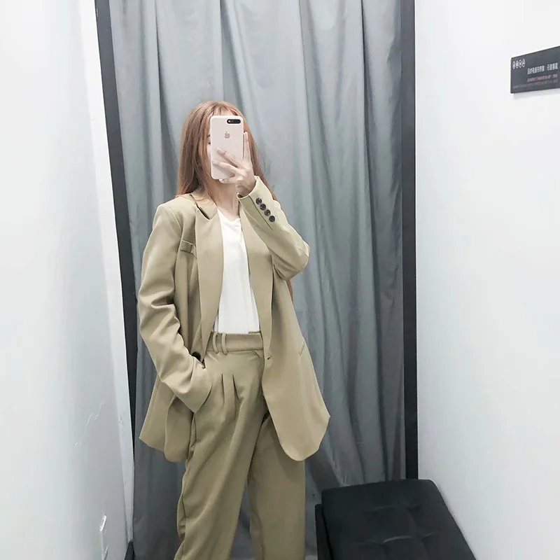 Женский комплект из блейзера и брюк Obrix свободная куртка с v-образным вырезом