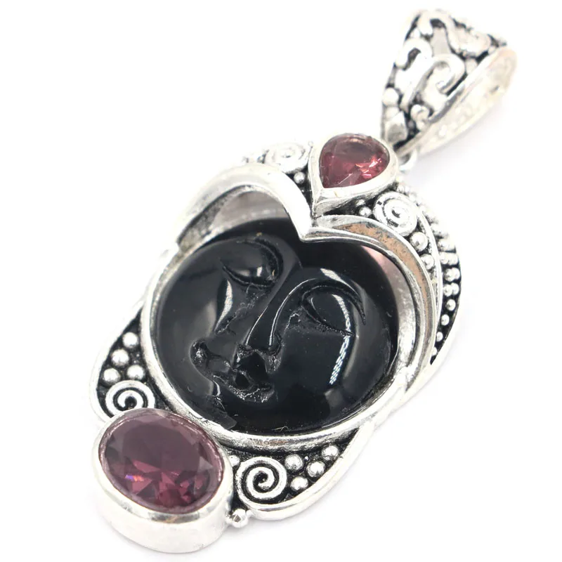 Кулон Серебряный женский с фиолетовым аметистом и лицом богини луны 52x25 мм 12 7 г |