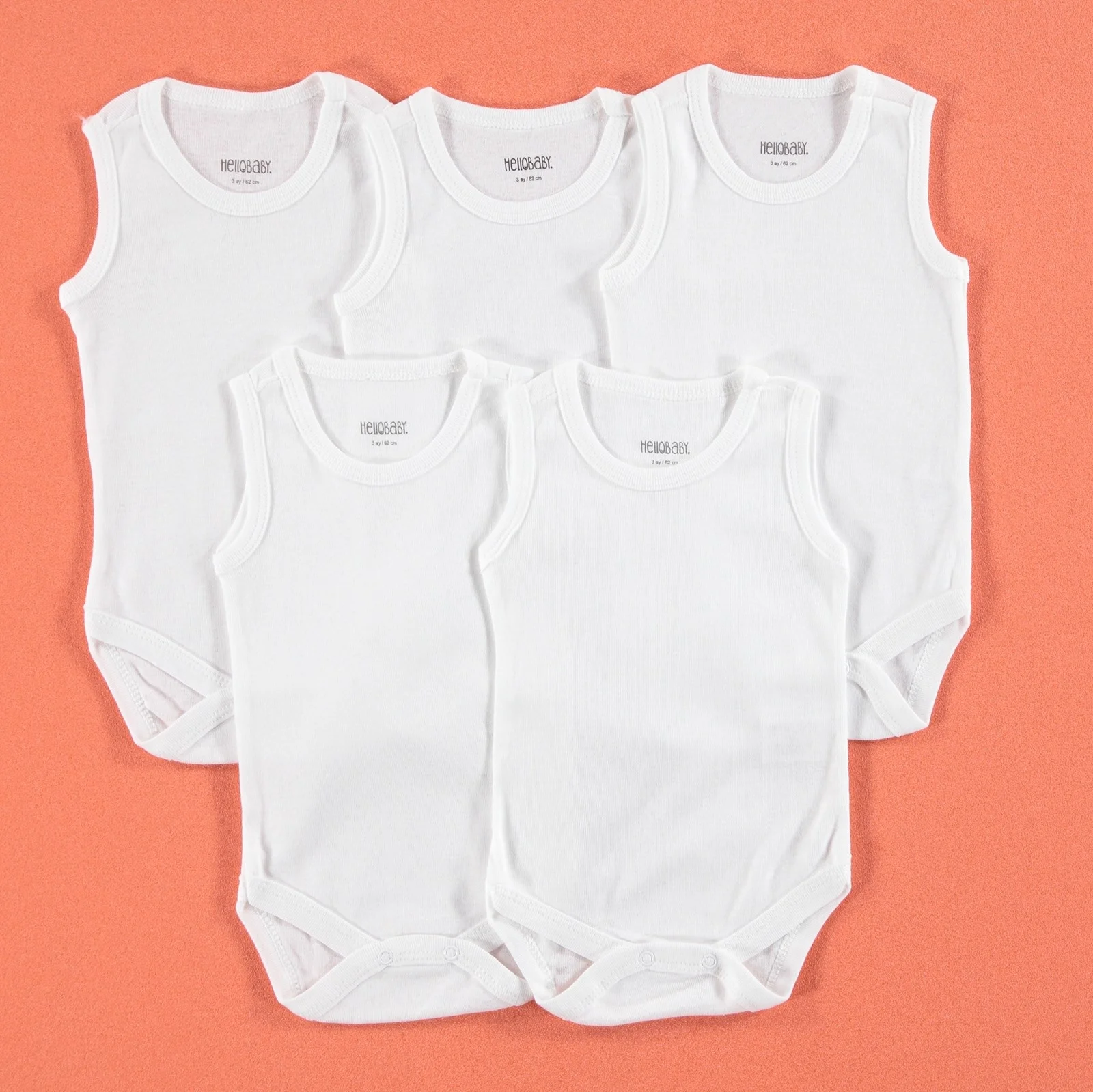 Ebebek HelloBaby базовый Детский комбинезон без рукавов 5 шт.-белый |