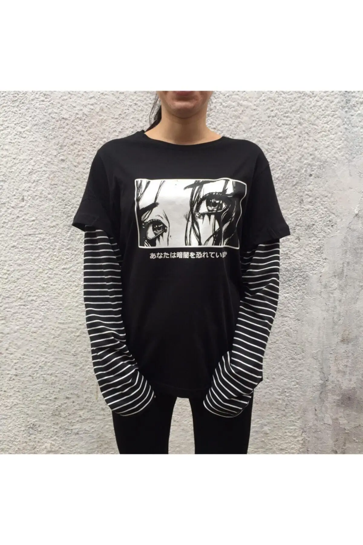 

Unisex Black Art Not Looking Back Striped Long Sleeve Unisex T-Shirt Fashion O Neck Top Female TShirt on Street Trend Free