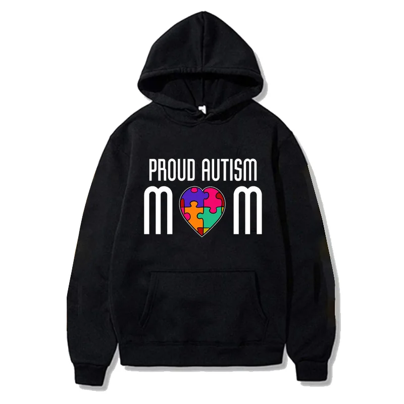 2021 Autism Mom Print Hoodie Long Sleeve Hooded Pullover Sweatshirt for Women