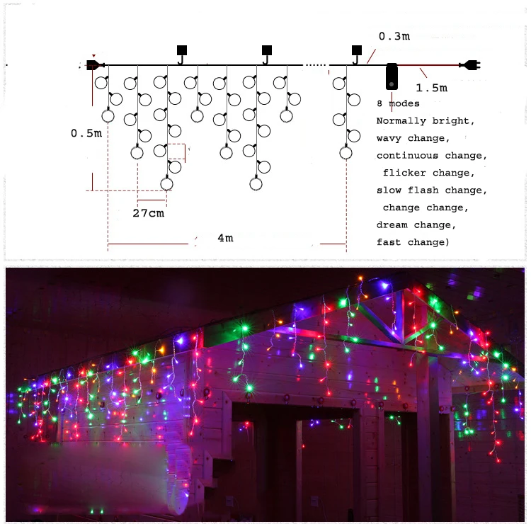 

4*0.5 Meters Waterproof led ice bar lamp curtain lights waterfall light lantern flasher christmas decoration lighting string neo