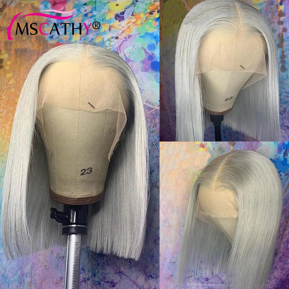 13x4 Grey Bob Lace Front Human Hair Wigs For Women HD Pre Plucked Lace Frontal Wig Straight Short Bob Lace Front Wig Virgin Hair
