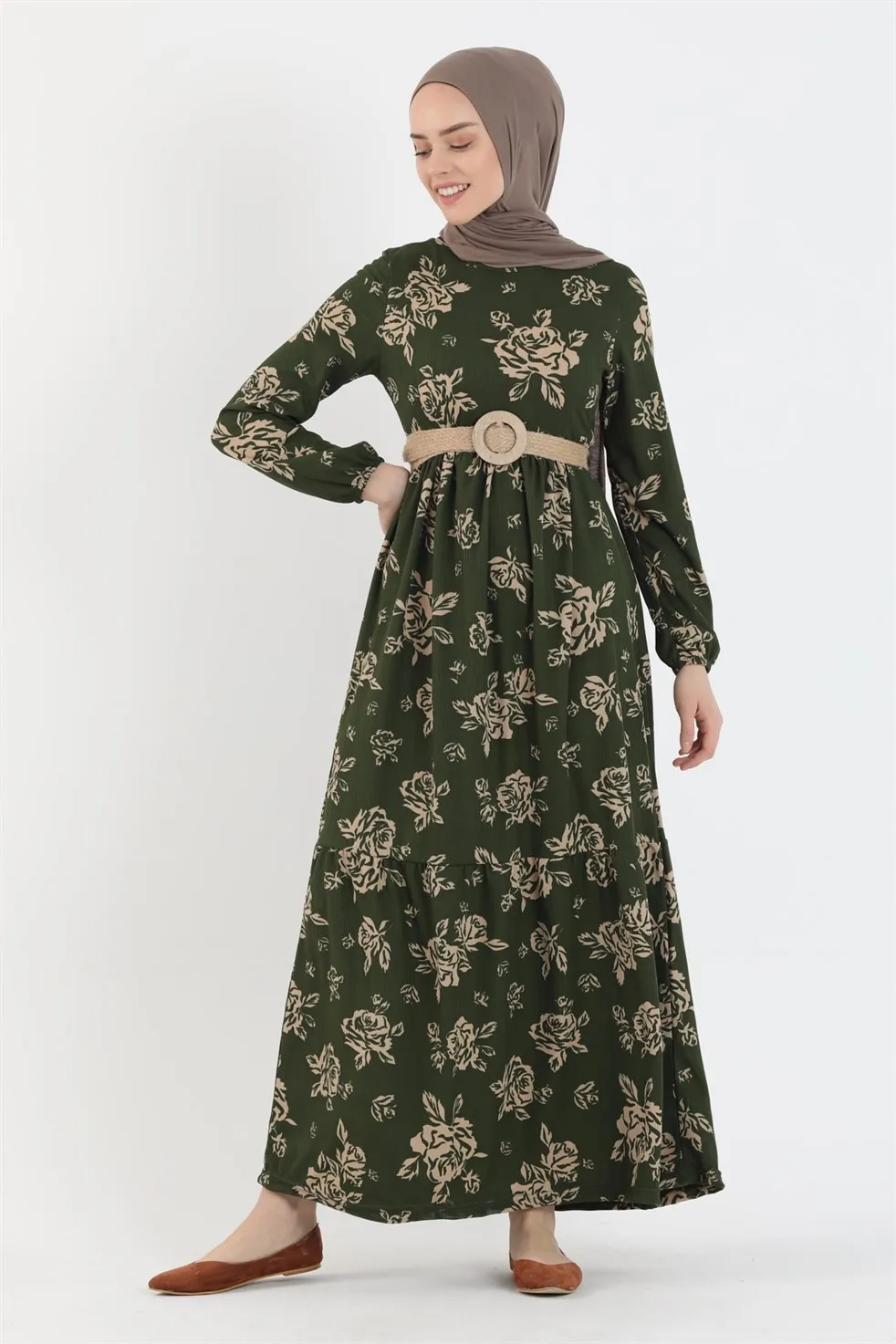 

Belted Women's Maxi Dress Modest Kaftan Big Size Islamic Clothing Muslim Fashion for winter Dresses Turkey Dubai Hijab 2021