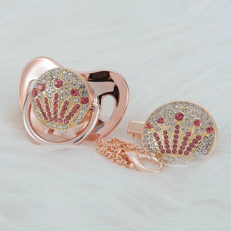 Уникальный дизайн золотистая розовая соска миокар с короной и набор зажимов без