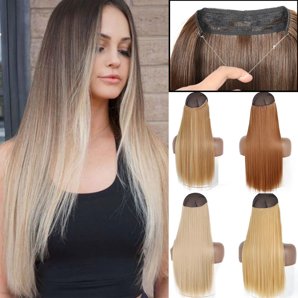 

Synthetic 22inchs Women's Long Straight Hair Natural Non-clips Chemical Fiber Long Extension Invisible Fishing Line Wig