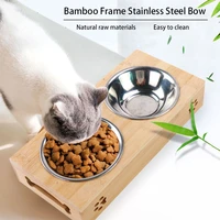 pet dog food container bowl cat water bowl elevated anti roll feeder for small breeds dogs wooden stand puppy tray pets supplies