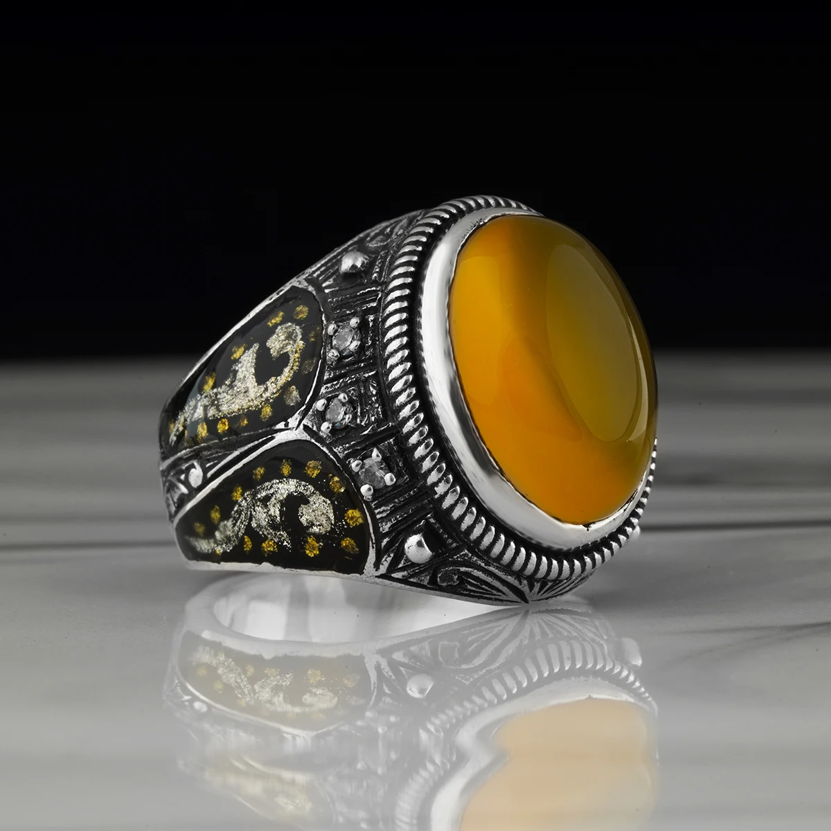 

Yellow Original Amber Stone 925 Sterling Silver Rings Statement Party Men's Fine Style Jewellery All Sizes Are Available Real