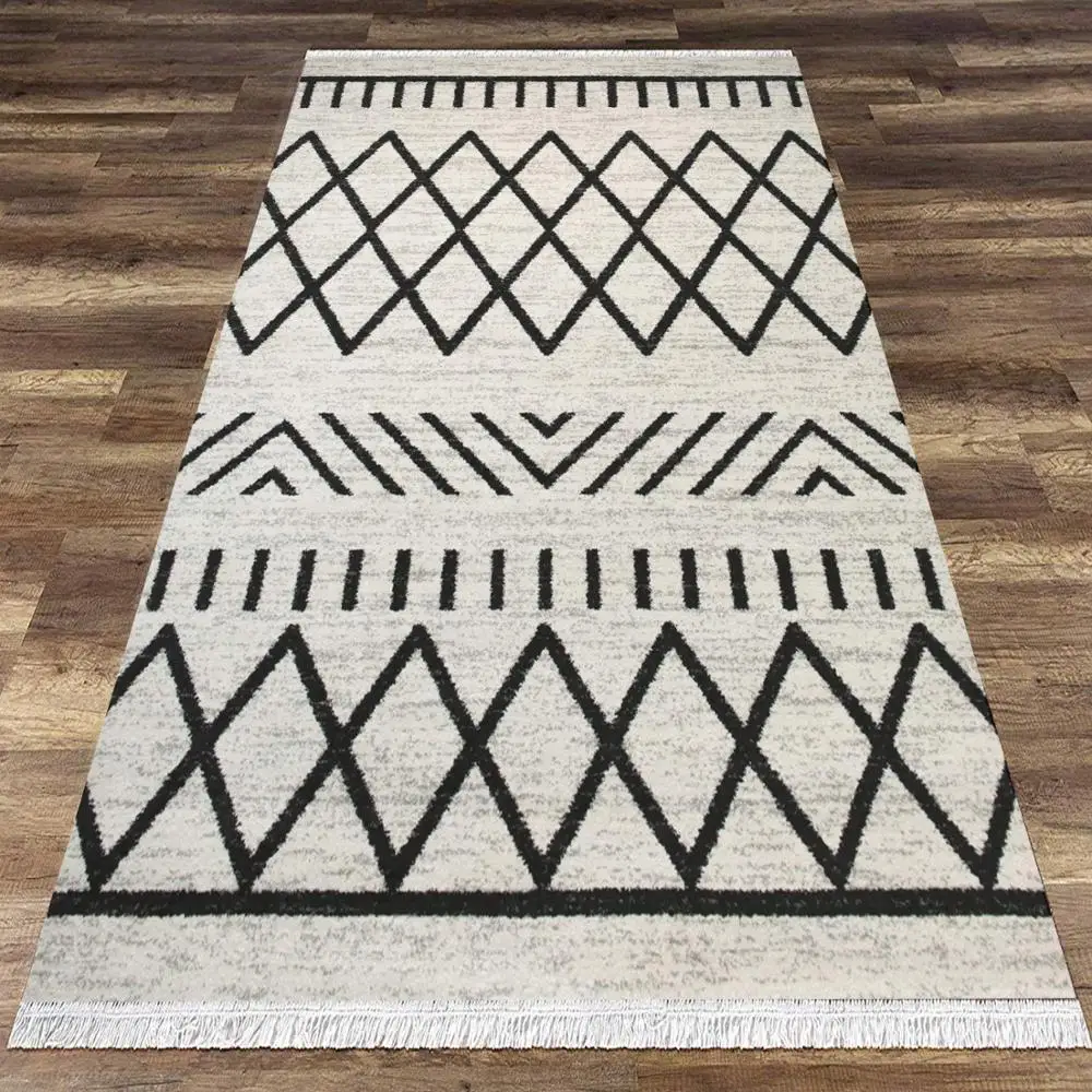 

Else Black Cream Beige Lines Turkish Vintage Retro Aging 3d Print Anti Slip Kilim Washable Decorative Area Rug Bohemian Carpet