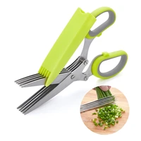 lhs herb scissor 5 layers multi stainless steel blades safe cover kitchen cutter shear mincer sharp spices rosemary shred