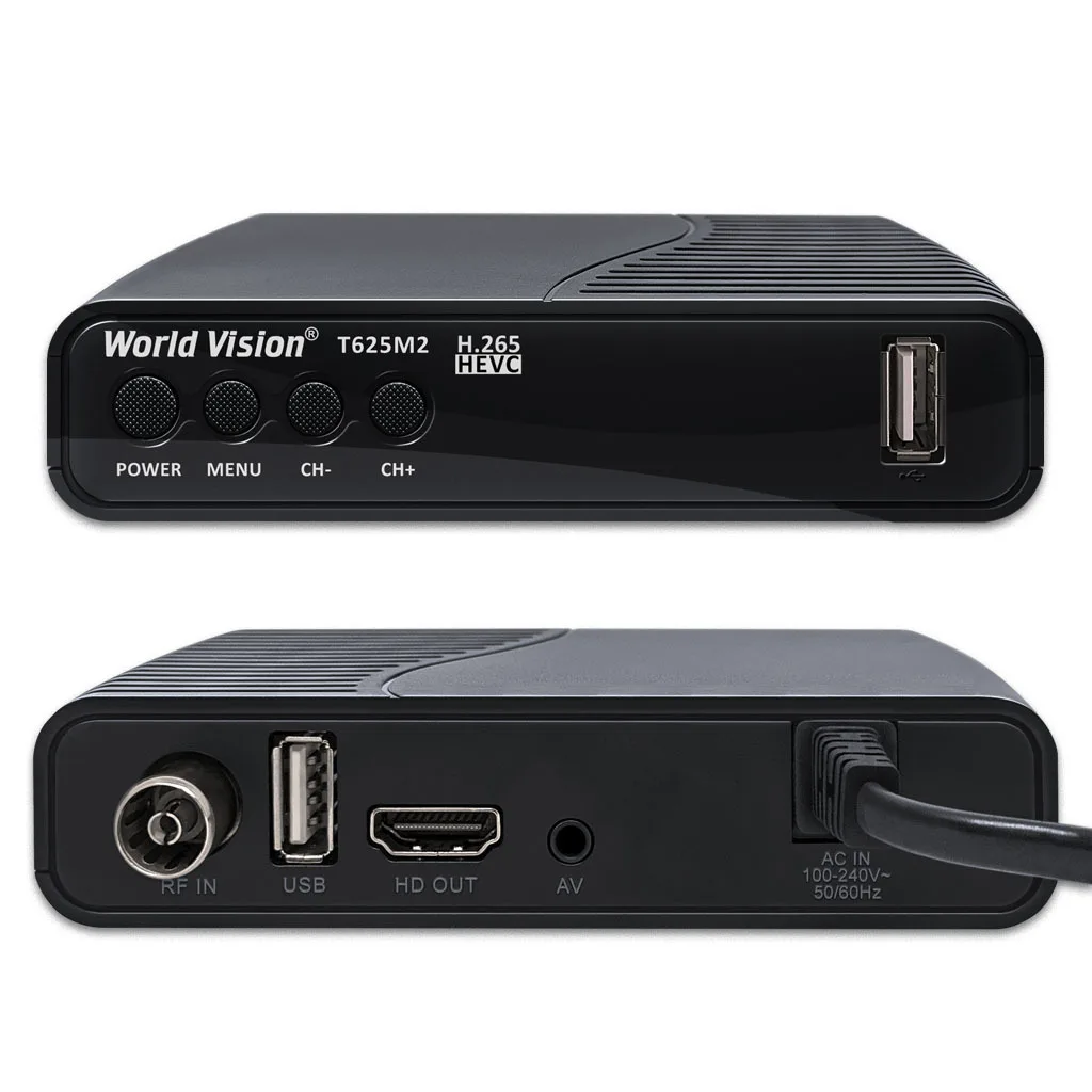 Ресивер эфирный цифровой World Vision T625M2 DVB-T DVB-T2 DVB-C H.265 HDMI AV 3.5 мм mini-jack FullHD Dolby Digital IPTV |