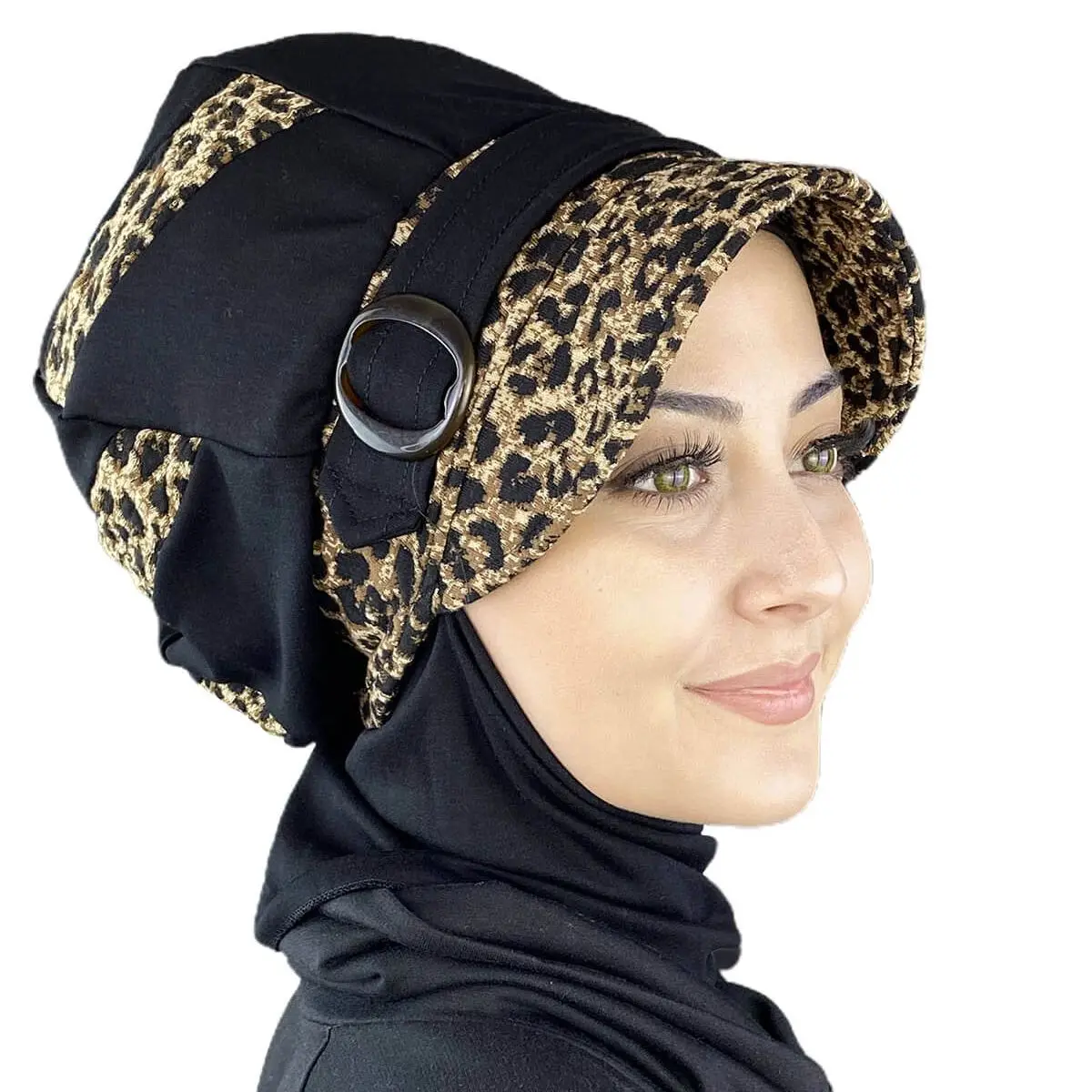 

Leopard print Black Ankle-Strap Hat New Fashion Islamic Muslim Hijab 2021 Trend Hijab Garment Practical Beret Scarf Bone