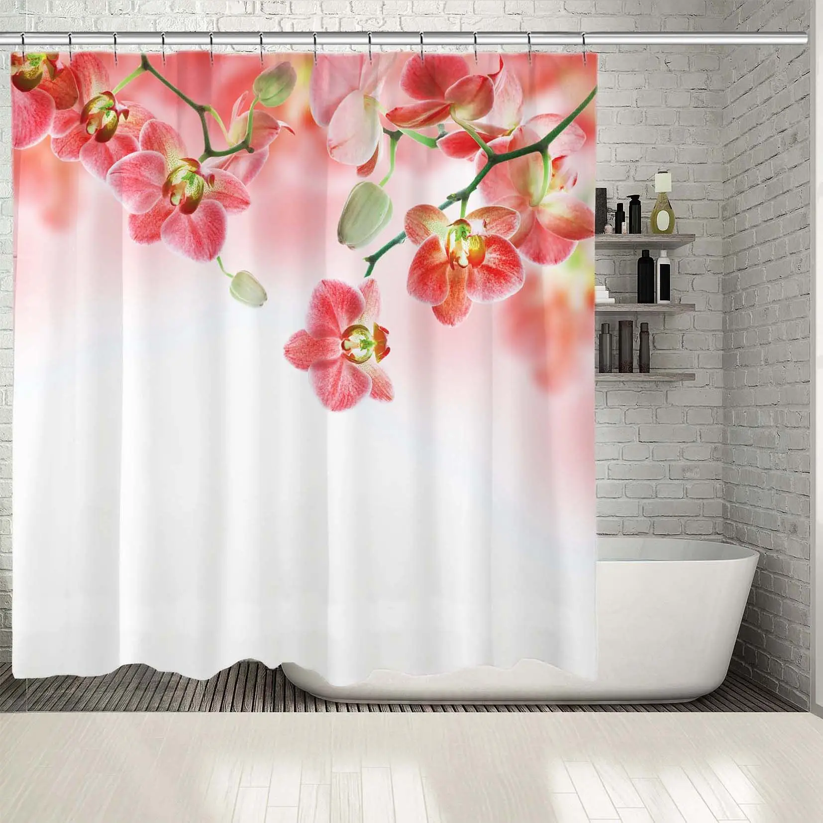 Занавески для душа орхидеи ветви тропические цветы бутоны на становится