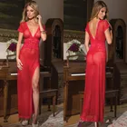 Сексуальное женское длинное кружевное платье, женское нижнее белье, эротическая одежда, сексуальные пижамы, вечернее платье, сексуальное белье с лямкой на шее